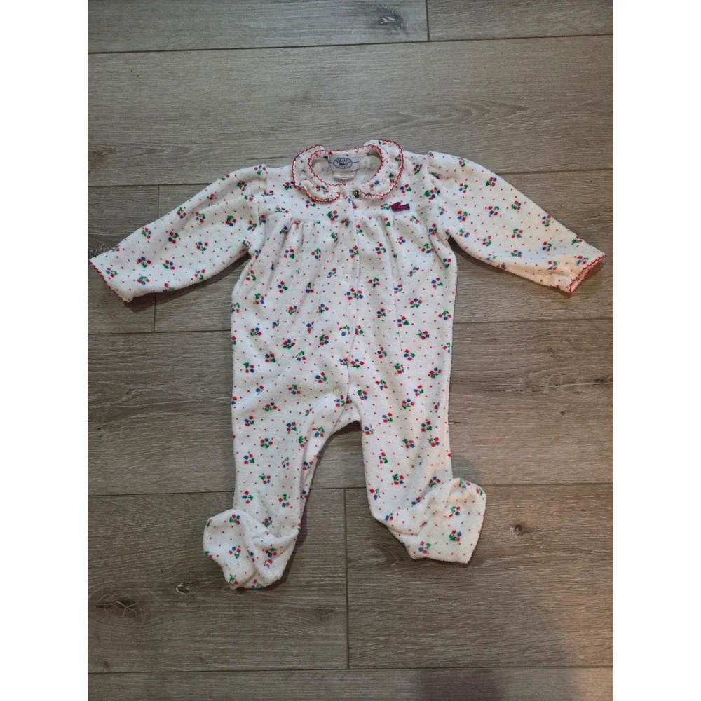 Vintage 80s Izod Lacoste Footed Baby Sleeper 12-18 lbs White Terry Cloth Snap